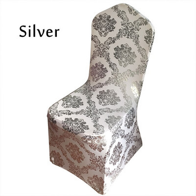 Veľkoobchodný dodávateľ 6 ks/balenie luxusných kvetinových poťahov na stoličky s bronzovým vzorom Housse Chaise Spandex pre svadobné festivaly a bytové textílie