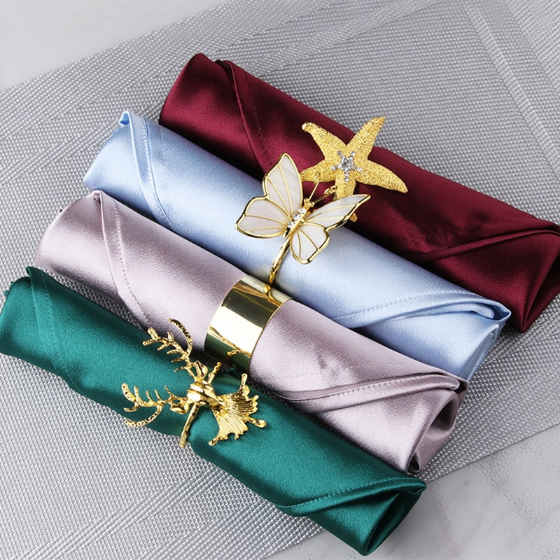 46x46cm Luksuzni stolni ubrusi Četvrtasti satenski rupčić za svatove Hoteli Restorani Dekoracije Potrepštine Prsten za salvete