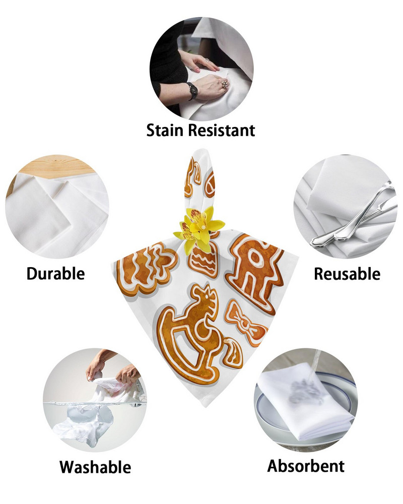 Servețele de Crăciun Gingerbread Man Set de pânză Față de masă pentru petrecere de nuntă Servețele moale de bucătărie Servețele de Crăciun