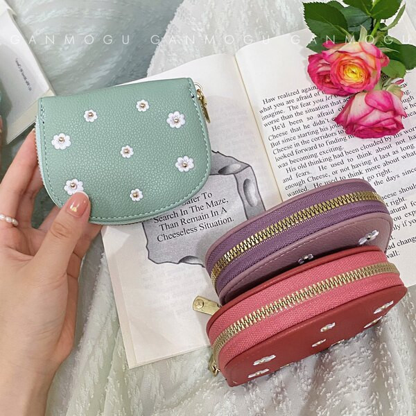 Portofel de dama cu broderie de flori - mai multe culori