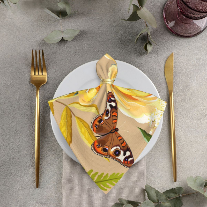 Platnene salvete za stol od 50 cm, kvadratne salvete, leptiri sa žutim cvjetovima, džepni rupčić za vjenčanje, rođendan, kućnu zabavu u hotelu