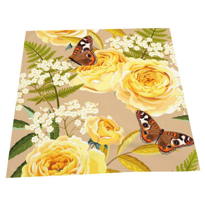 Platnene salvete za stol od 50 cm, kvadratne salvete, leptiri sa žutim cvjetovima, džepni rupčić za vjenčanje, rođendan, kućnu zabavu u hotelu