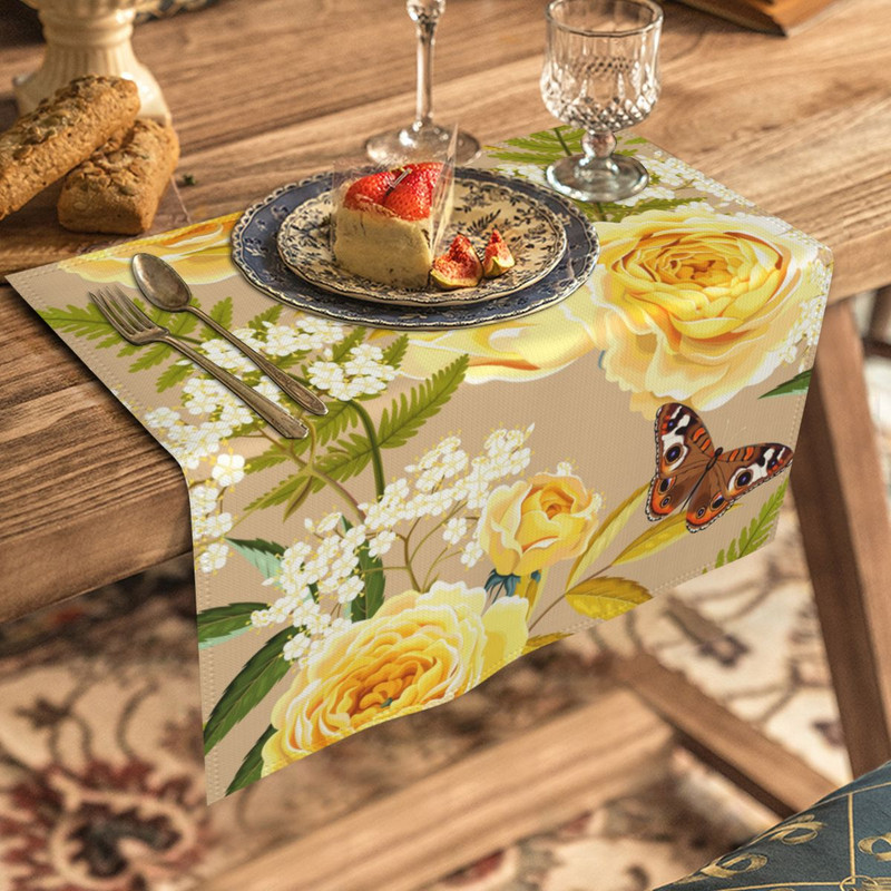 Platnene salvete za stol od 50 cm, kvadratne salvete, leptiri sa žutim cvjetovima, džepni rupčić za vjenčanje, rođendan, kućnu zabavu u hotelu