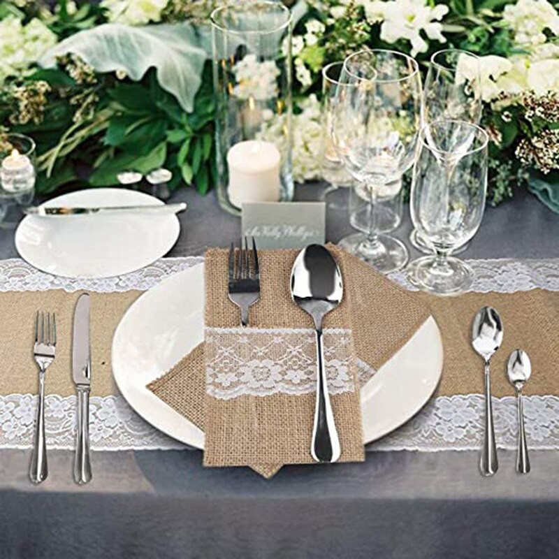 10 buc șervețel de masă tacâmuri linie dantelă decoupage decorare nuntă iuta cuțit furculiță decor servire petrecere cină ziua de naștere artă
