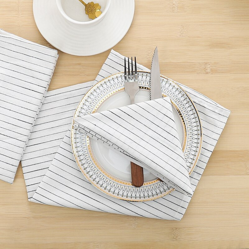 Kvadratinės medžiaginės servetėlės 6 vnt. Individualizuotos 100 % medvilnės rankų darbo vakarėlio staltiesės Patvarios plaunamos dryžuotos kalėdinės staltiesės ir servetėlės