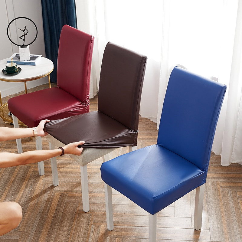 1/2/4/6 vienetų vientisos spalvos PU odinis kėdės užvalkalas restorano biuro atlošo kėdės užvalkalas vandeniui atsparus sėdynės užvalkalas