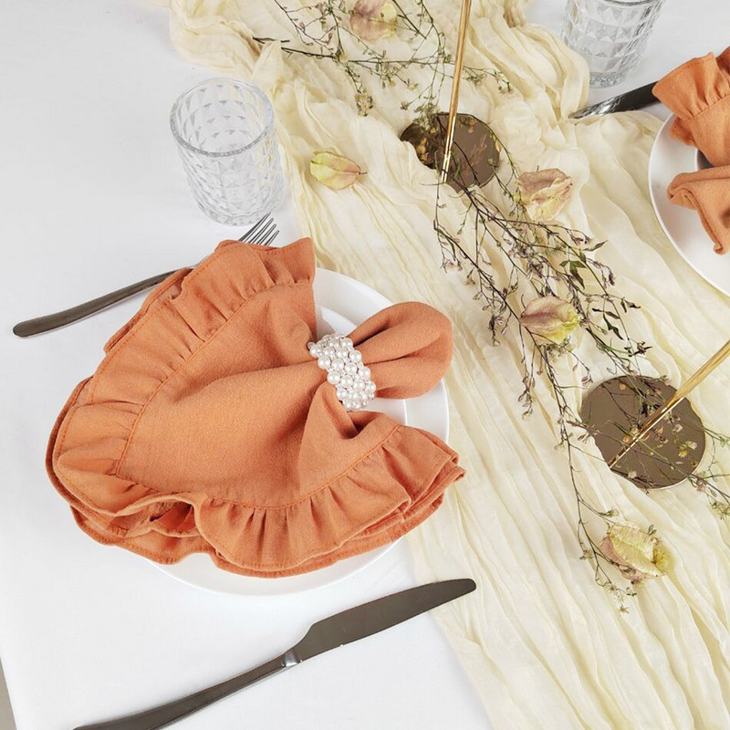 45x45CM raukintos servetėlės, minkštos medvilnės, skirtos vestuvių dekoravimui.