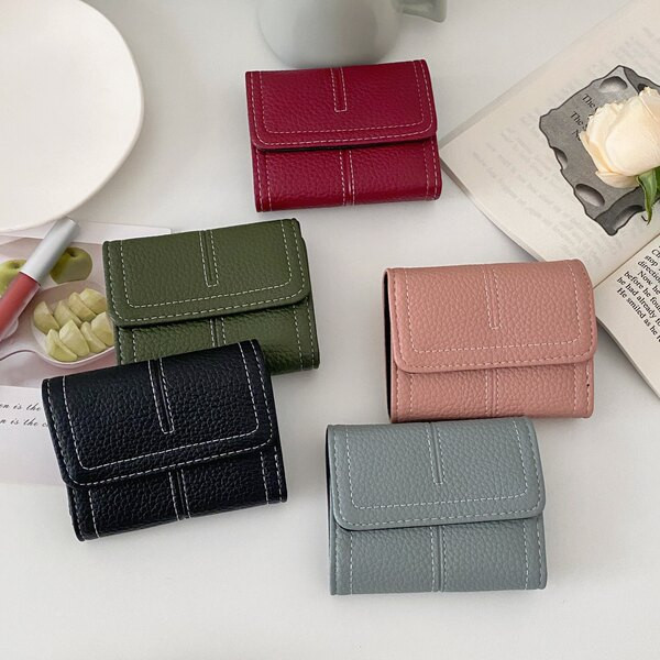 Portofel de dama din piele uni cu sloturi pentru carduri