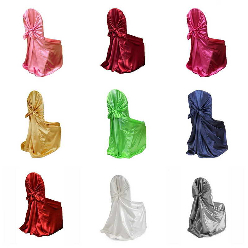 Kėdžių užvalkalai Satininiai Kėdės užvalkalai su sijonu nugarai, vestuvėms, gimtadienio šventėms, namų dekoravimui Unviersal vestuvių kėdės užvalkalas