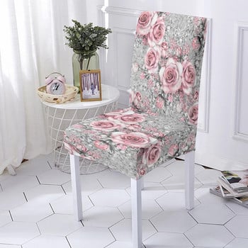 Калъф за стол с щампа на цветя от роза за трапезария Летни калъфи за столове Висока облегалка за всекидневна Парти Сватбена украса