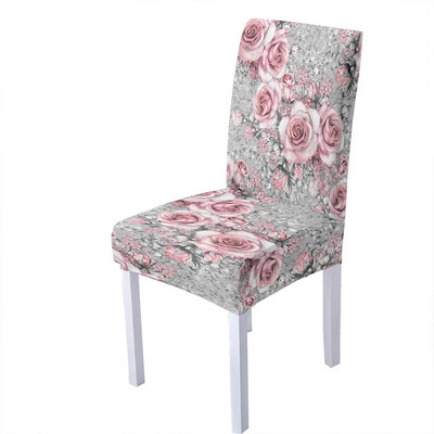 Huse pentru scaune din spandex cu imprimeu de flori de trandafiri pentru sufragerie, scaune de vara, cu spatar inalt pentru sufragerie, petrecere, nunta, decorare