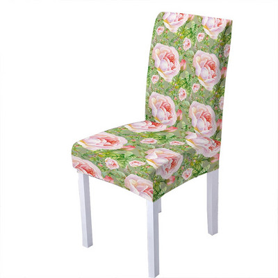 Huse pentru scaune din spandex cu imprimeu de flori de trandafiri pentru sufragerie, scaune de vara, cu spatar inalt pentru sufragerie, petrecere, nunta, decorare