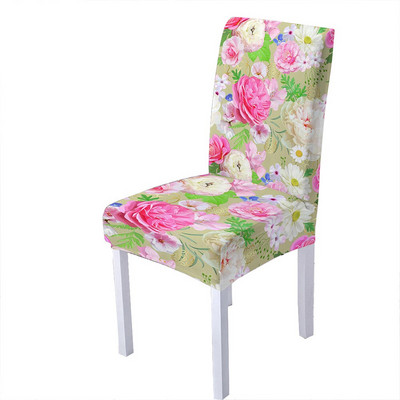 Huse pentru scaune din spandex cu imprimeu de flori de trandafiri pentru sufragerie, scaune de vara, cu spatar inalt pentru sufragerie, petrecere, nunta, decorare