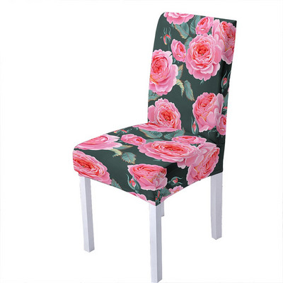 Huse pentru scaune din spandex cu imprimeu de flori de trandafiri pentru sufragerie, scaune de vara, cu spatar inalt pentru sufragerie, petrecere, nunta, decorare