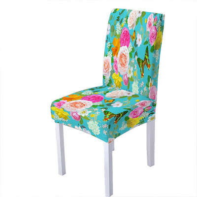 Huse pentru scaune din spandex cu imprimeu de flori de trandafiri pentru sufragerie, scaune de vara, cu spatar inalt pentru sufragerie, petrecere, nunta, decorare