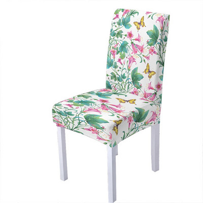 Huse pentru scaune din spandex cu imprimeu de flori de trandafiri pentru sufragerie, scaune de vara, cu spatar inalt pentru sufragerie, petrecere, nunta, decorare
