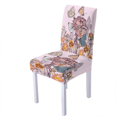 Huse pentru scaune din spandex cu imprimeu de flori de trandafiri pentru sufragerie, scaune de vara, cu spatar inalt pentru sufragerie, petrecere, nunta, decorare