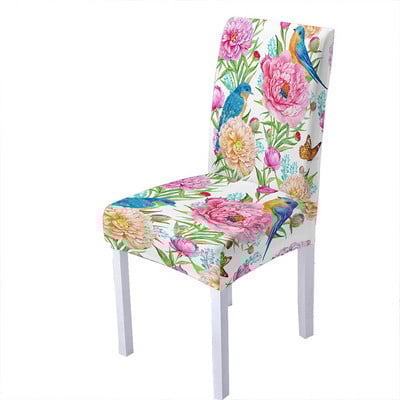Huse pentru scaune din spandex cu imprimeu de flori de trandafiri pentru sufragerie, scaune de vara, cu spatar inalt pentru sufragerie, petrecere, nunta, decorare
