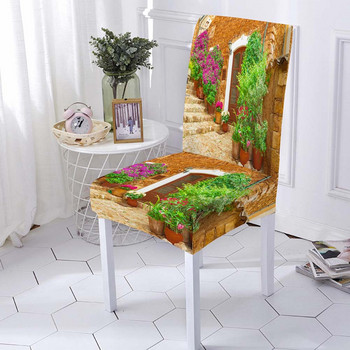 Калъфка за столове с градински цветя и спандекс Пейзажни щампи Калъфки за столове за трапезария Висока облегалка за всекидневна Парти Декорация на дома