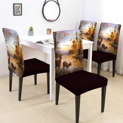 2/3/4 vnt Prabangus 3D gyvūnas Elk Lion Cat kėdės užvalkalas Stretch Home Elastinis kėdės užvalkalas Fashion Spandex elastingas audinys universalus dydis