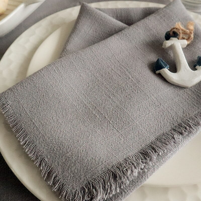 NP014E6 prateľné 6 ks/sada svadobné 45cm * 45cm modré šalviové zelené ružové večerné bavlnené obrúsky so strapcami