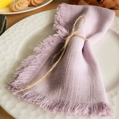 NP014E6 prateľné 6 ks/sada svadobné 45cm * 45cm modré šalviové zelené ružové večerné bavlnené obrúsky so strapcami