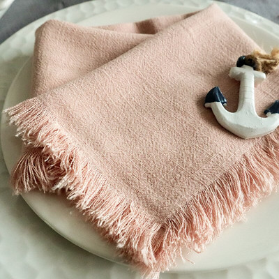 NP014E6 prateľné 6 ks/sada svadobné 45cm * 45cm modré šalviové zelené ružové večerné bavlnené obrúsky so strapcami