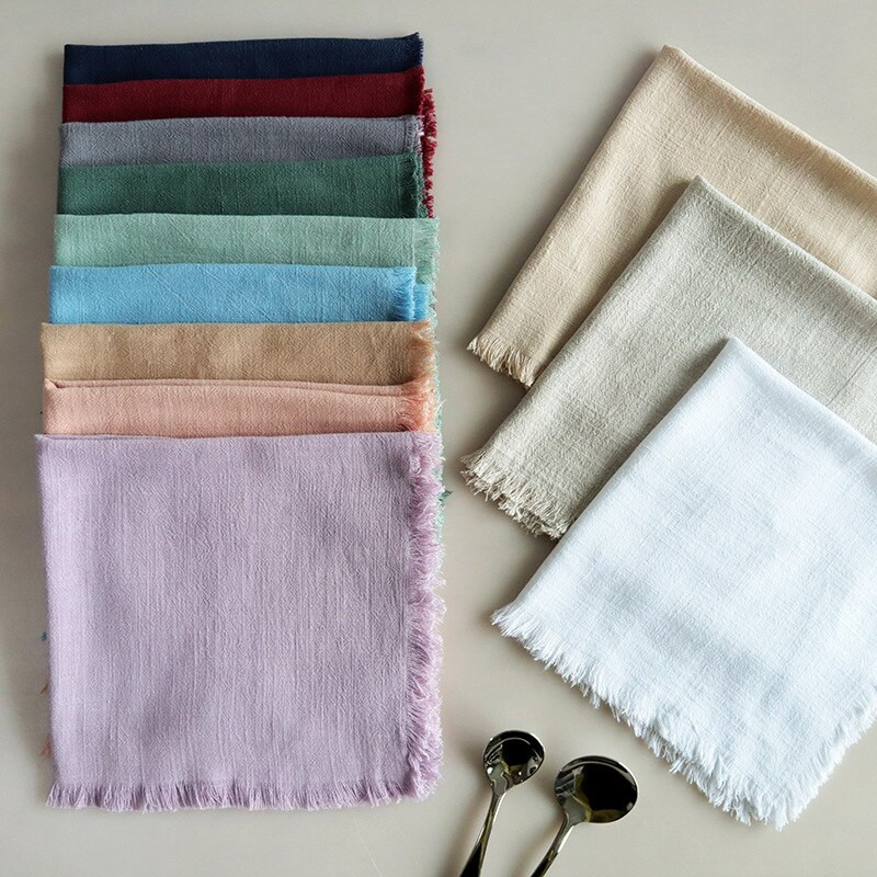 NP014E6 prateľné 6 ks/sada svadobné 45cm * 45cm modré šalviové zelené ružové večerné bavlnené obrúsky so strapcami