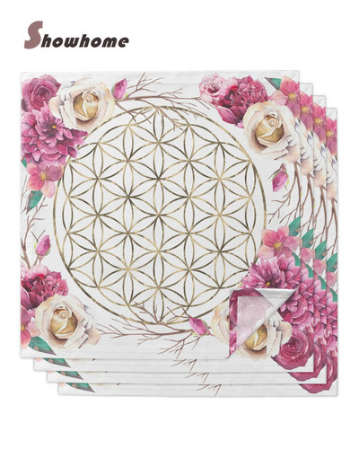 Flower Of Life Rose Garden Салфетки за маса Комплект платове Носна кърпичка Сватбено парти Подложка Банкет за рожден ден Салфетки за чай