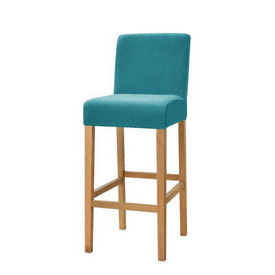 Mäkký zamatový poťah na stoličku s krátkym operadlom, strečový, jednofarebný, barová stolička do jedálne, kaviarne, bytového dekoru, malé poťahy na sedadlo 1 ks
