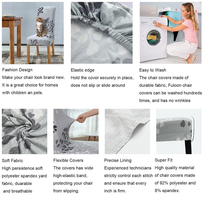 2/4/6 buc. Huse elastice elastice imprimate pentru scaune din Spandex, huse pentru scaune de bucătărie pentru sufragerie, protectie pentru petrecere de nuntă, banchet