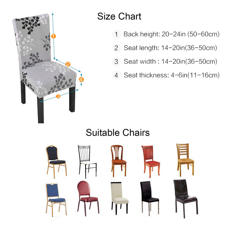 2/4/6 buc. Huse elastice elastice imprimate pentru scaune din Spandex, huse pentru scaune de bucătărie pentru sufragerie, protectie pentru petrecere de nuntă, banchet