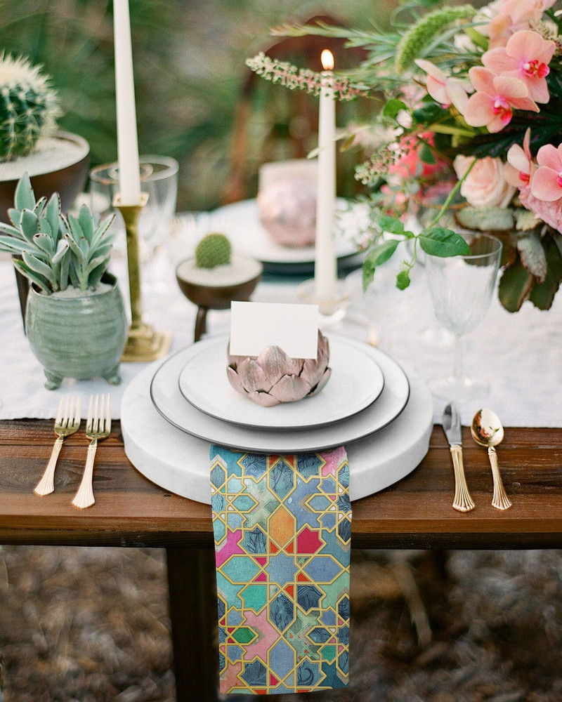 Színes marokkói asztali szalvéták kendőkészlet zsebkendő esküvői parti alátét Születésnapi bankett teaszalvéták