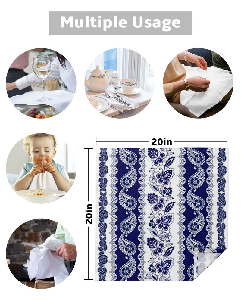 Dungi boeme Flori albastre Servețele de masă Set de pânză Batistă Petrecere de nuntă Serviciu de loc pentru petrecere de ziua de naștere Banchet de ceai