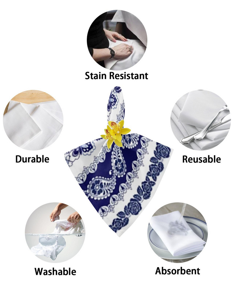 Dungi boeme Flori albastre Servețele de masă Set de pânză Batistă Petrecere de nuntă Serviciu de loc pentru petrecere de ziua de naștere Banchet de ceai