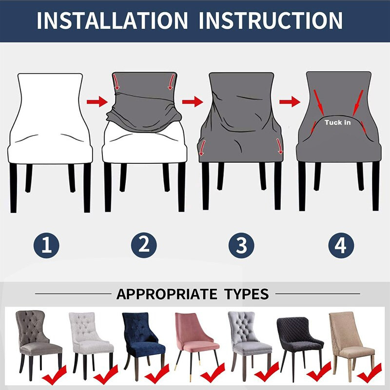 Aksominis kuokštinis valgomojo kėdės užvalkalas Svetainės ištemptas Wingback kėdės užvalkalas Elastinis sparno kėdės užvalkalas valgomojo virtuvei