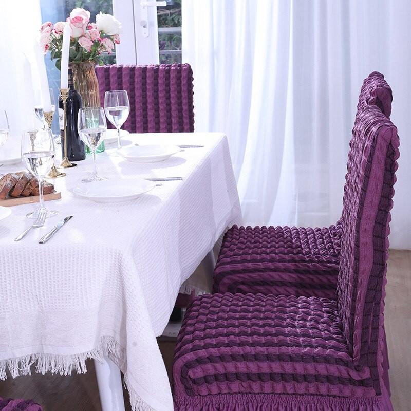 Elastický dvojfarebný pruhovaný poťah na stoličku s sukňou pre domáci hotel, svadbu, banket, párty, poťah na sedadlo Seersucker, strečový poťah na stoličku