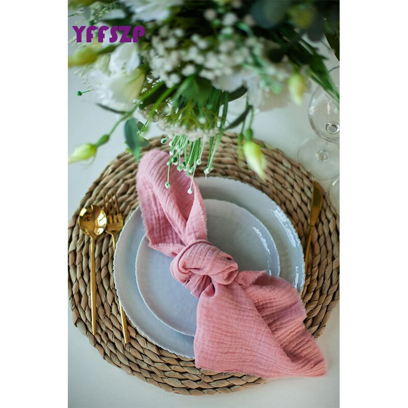 12db 41x41cm Esküvői asztaldísz szalvéták Rusztikus esküvői szalvéták fonal rózsaszín szalvéták 2 rétegű konyharuhák pamut vászon konyharuha