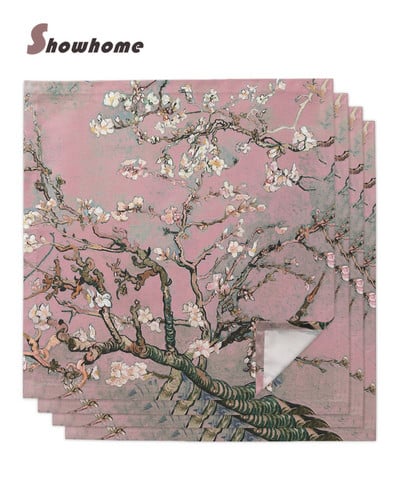 Migdolų žiedų rožinė pastelinė stalo servetėlių rinkinys nosinaičių vestuvių vakarėlis padėkliukas gimtadienio banketui arbatos servetėlės