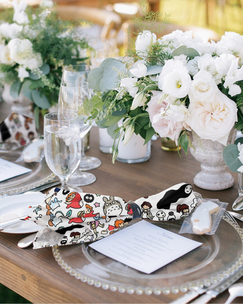 Kawaii Ghibli Doodle Stolni ubrusi Garnitura tkanina Rupčić Podmetač za svadbenu zabavu Rođendanski banket Čajni ubrusi