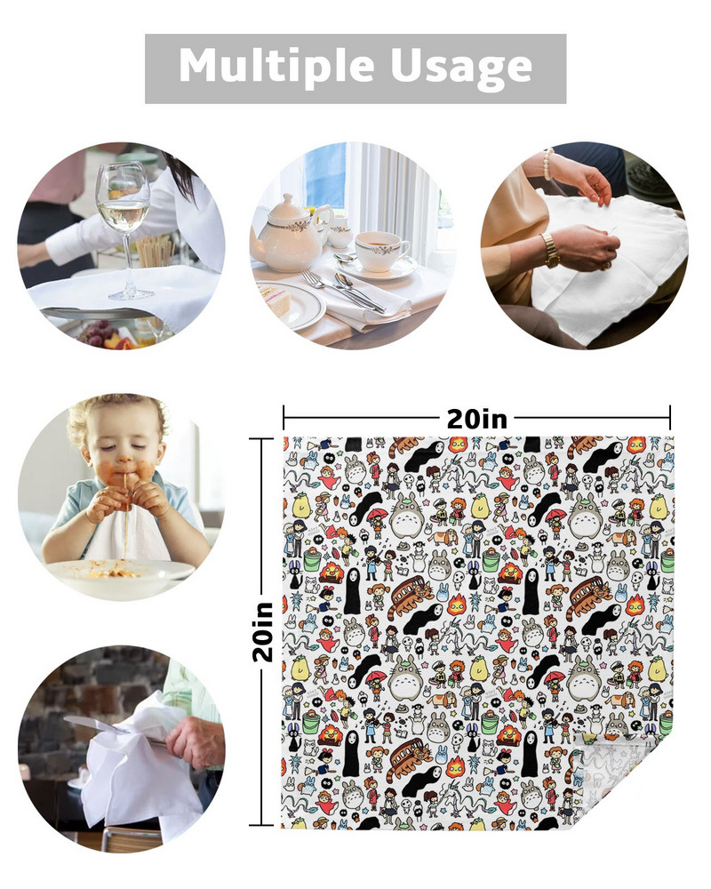 Kawaii Ghibli Doodle Stolni ubrusi Garnitura tkanina Rupčić Podmetač za svadbenu zabavu Rođendanski banket Čajni ubrusi