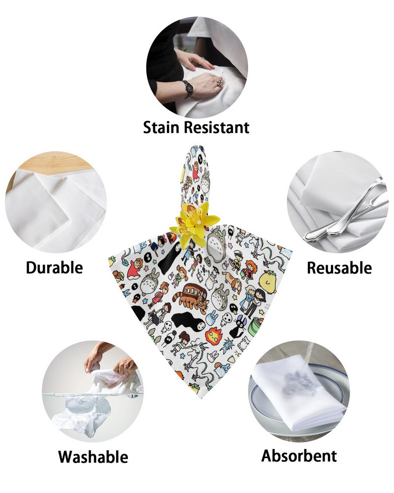 Kawaii Ghibli Doodle Stolni ubrusi Garnitura tkanina Rupčić Podmetač za svadbenu zabavu Rođendanski banket Čajni ubrusi