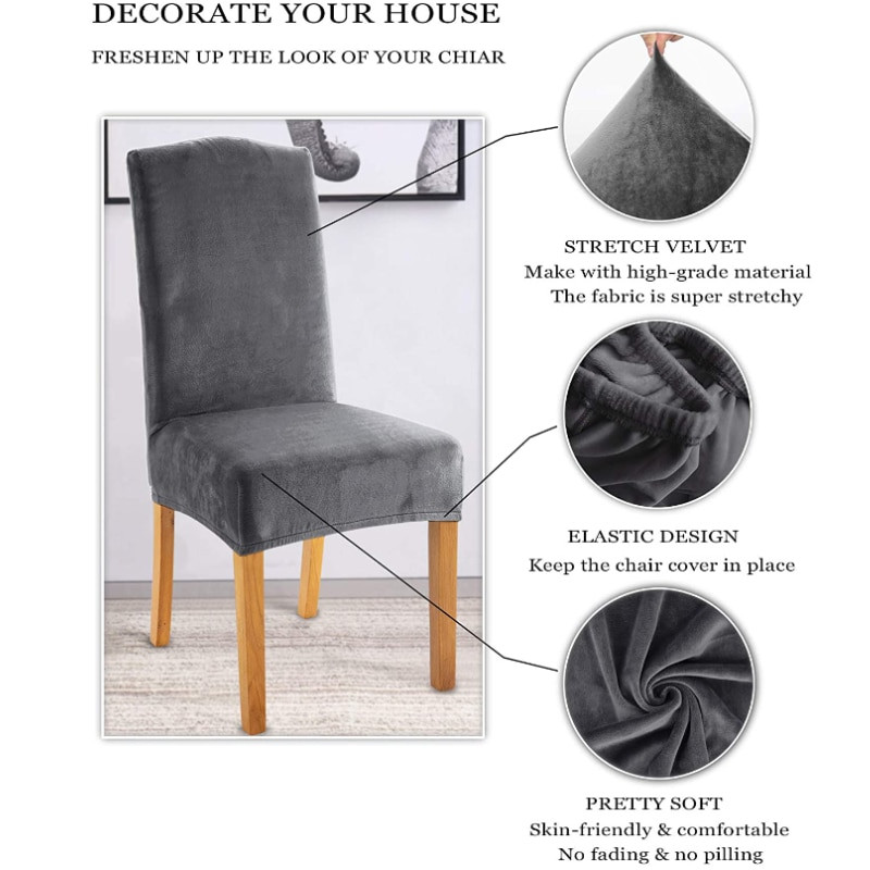Bársonyos étkezőszékhuzat Spandex elasztikus székhuzat, étkezőszéki székhuzat ülőgarnitúra esküvői szállodai banketthez