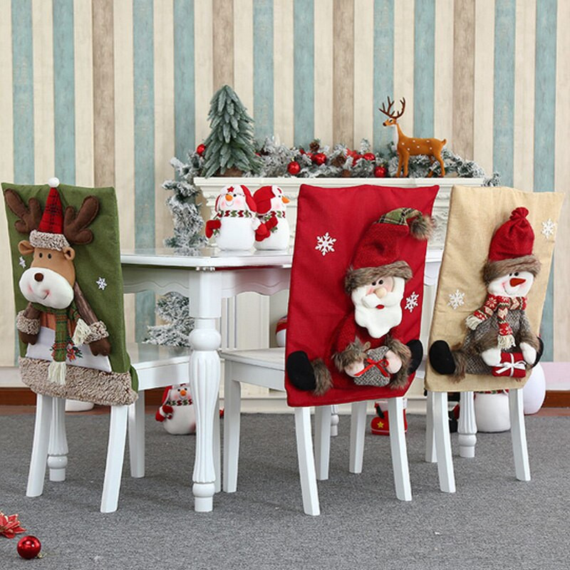 65*50 cm vianočný poťah na stoličku, jedálenské stoličky, kreslené dekorácie, doplnky, 3D Santa Claus, snehuliak, los, dekorácia pre rok 2022