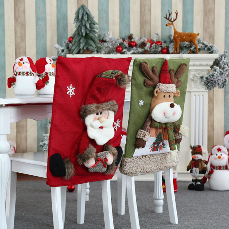 65*50 cm vianočný poťah na stoličku, jedálenské stoličky, kreslené dekorácie, doplnky, 3D Santa Claus, snehuliak, los, dekorácia pre rok 2022
