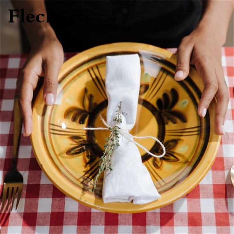 12db Esküvői szalvéta 50*50cm Fehér Tálalás Dekorációs Vidéki kendő Decupage Mark Place Zsebkendő Pamut Lakásdekor Party