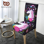 PatalynėOutlet Unicorn kėdės užvalkalas valgomojo spandex animacinis tamprus elastinis užvalkalas gėlėtas nuimamas sėdynės dėklas coprisedie 1vnt