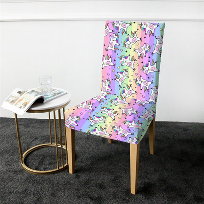PatalynėOutlet Unicorn kėdės užvalkalas valgomojo spandex animacinis tamprus elastinis užvalkalas gėlėtas nuimamas sėdynės dėklas coprisedie 1vnt