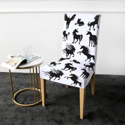 PatalynėOutlet Unicorn kėdės užvalkalas valgomojo spandex animacinis tamprus elastinis užvalkalas gėlėtas nuimamas sėdynės dėklas coprisedie 1vnt