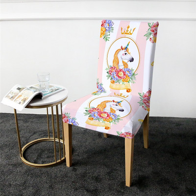 PatalynėOutlet Unicorn kėdės užvalkalas valgomojo spandex animacinis tamprus elastinis užvalkalas gėlėtas nuimamas sėdynės dėklas coprisedie 1vnt
